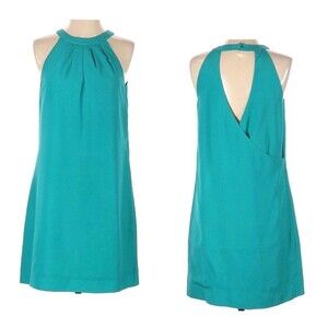 J.Crew turquoise pleated crossover back halter dress size small